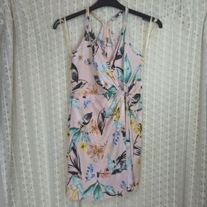 BCBGeneration Cocktail Twist Wrap Dress Pink Tropical Print Size Small